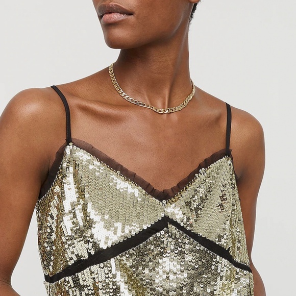 J Crew Collection Cami Tank Womens S Gold Sequin Tulle Party Holiday NEW $110 - Picture 2 of 4